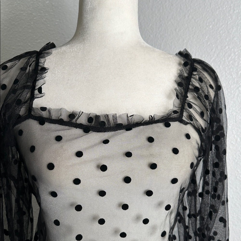 Black Polka Dot Sheer Top size 6 goth, whimsigoth - Picture 3 of 4